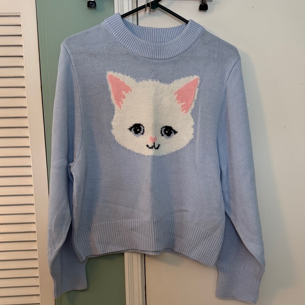 H&M x Divided Light Blue Sweater with Cat Design